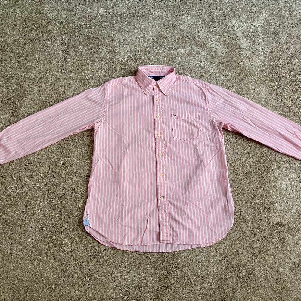Men's Tommy Hilfiger 1980's Two Ply Cotton Button Down Striped Dress Shirt